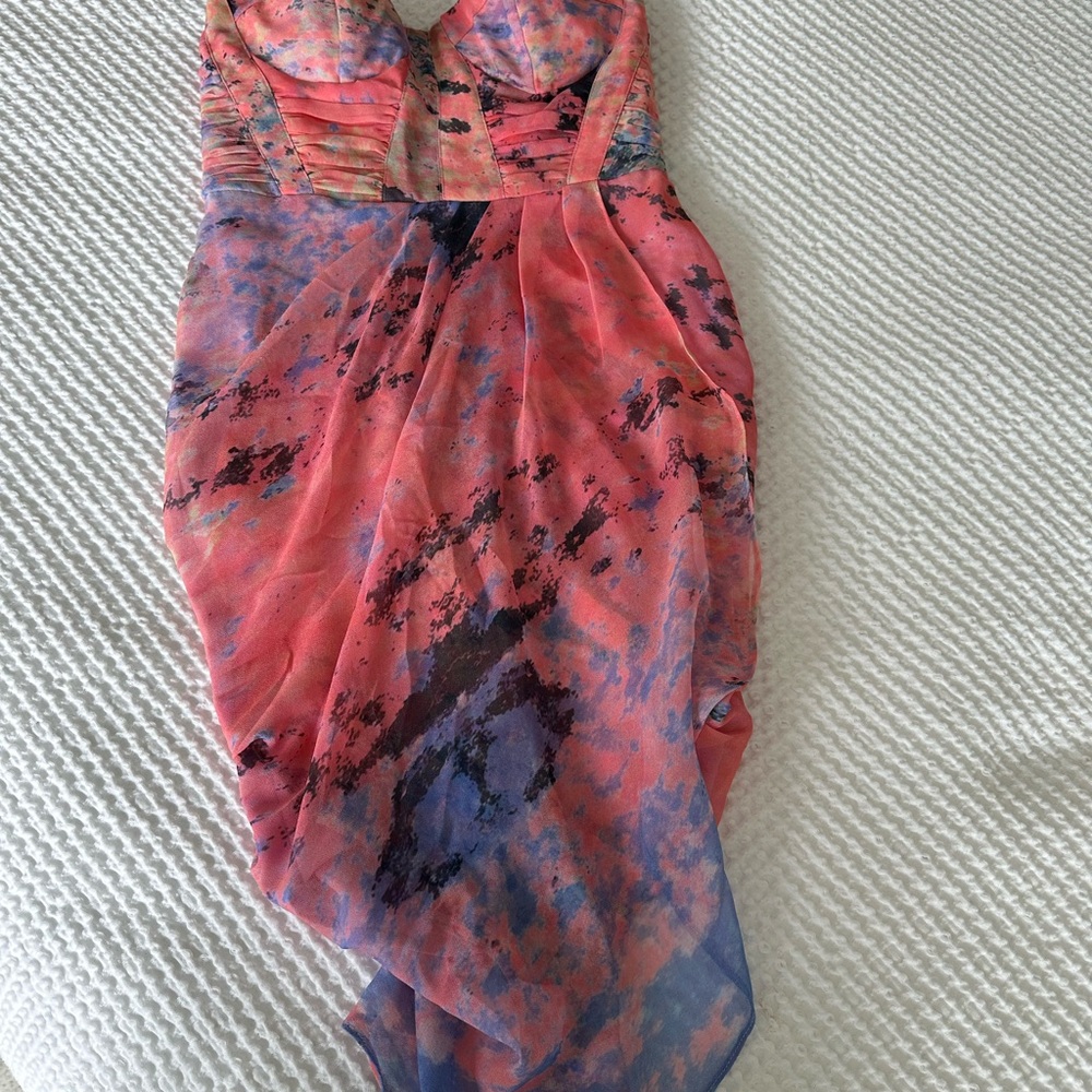 Pink and Blue Strapless Dress